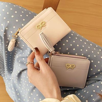 Women's Bow Knot Wallet Simple Style Short Card Holder Cute Coin Purse Large Capacity Wallet Money Bag Simple Coin Pouch