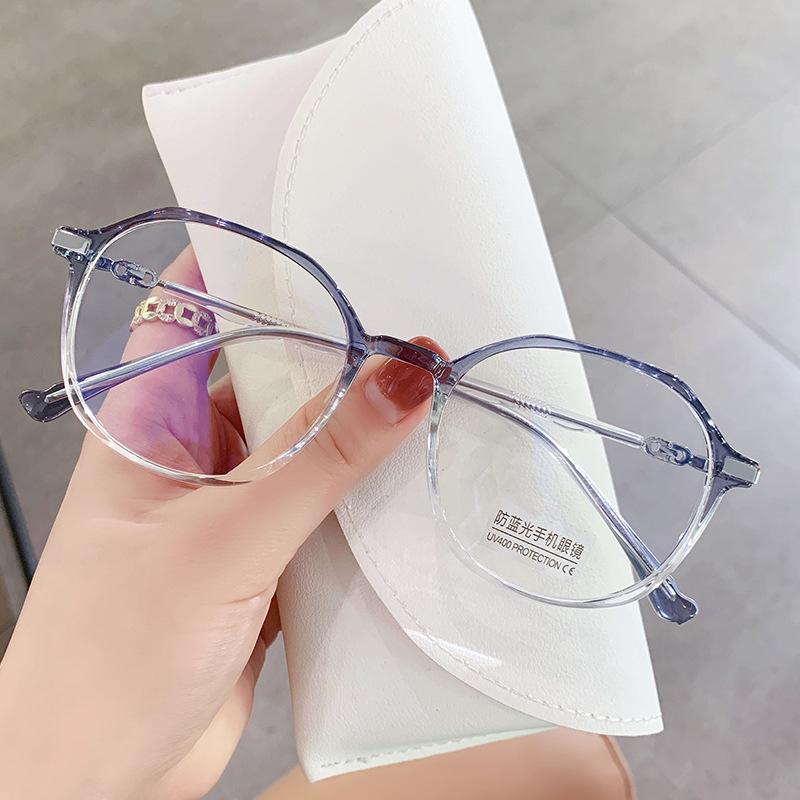 Tr90 Myopia Glasses Frame, Women'S Matte Tea Frame Plain Anti-Blue Flat Mirror, Customized