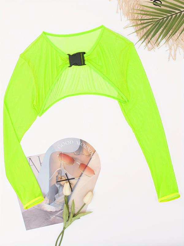 

Женская сетчатая накидка для купальника с длинным рукавом 2025: Однотонная пляжная одежда для плавания XL зелёный