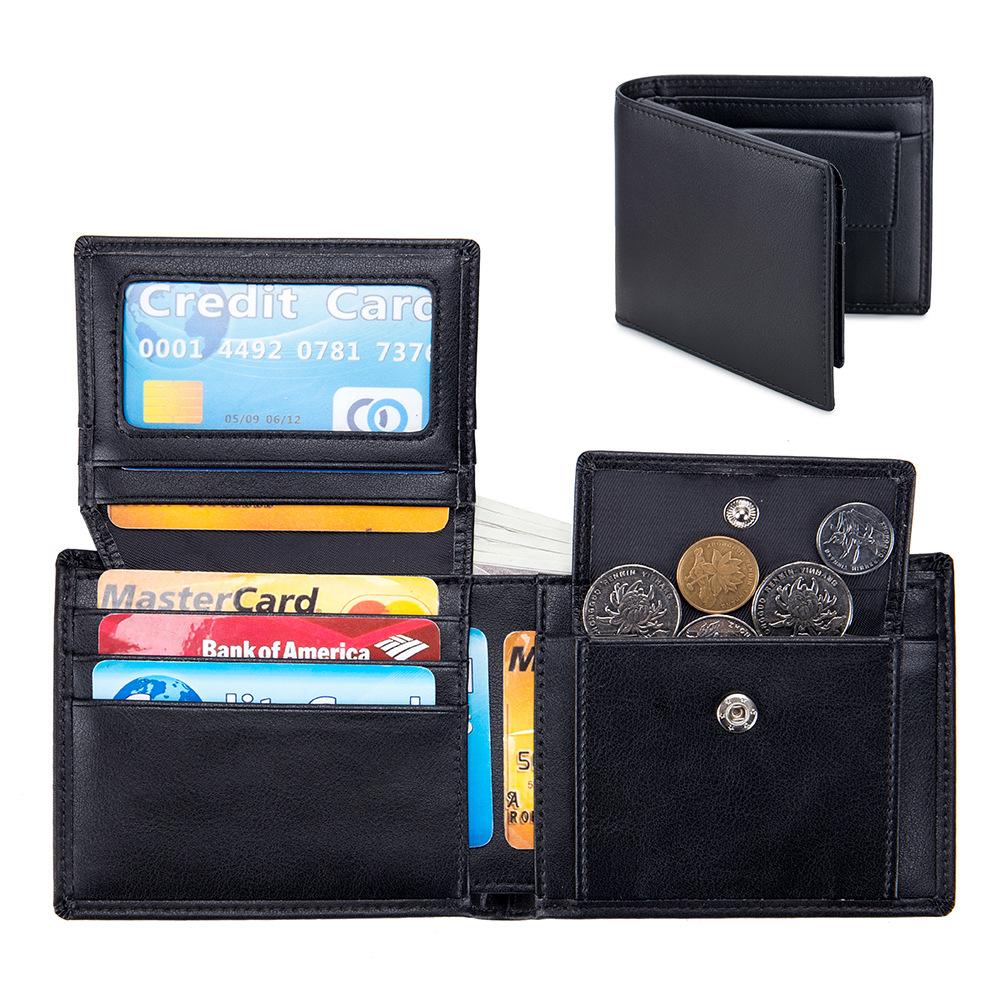 

Men s short wallet, new soft cowhide three-fold wallet, men s multi-functional retro wallet чёрный