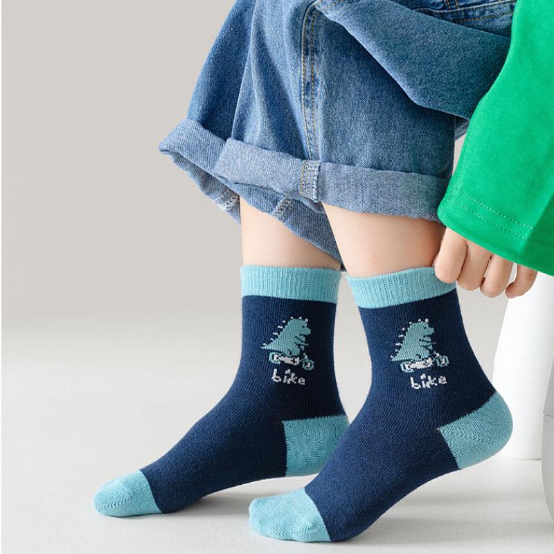 5Pairs/Set Cute Dinosaur Baby Socks Cartoon Animal Striped Print Sock for Toddler Boy Girl Winter Autumn Warm Kids Cotton Socks
