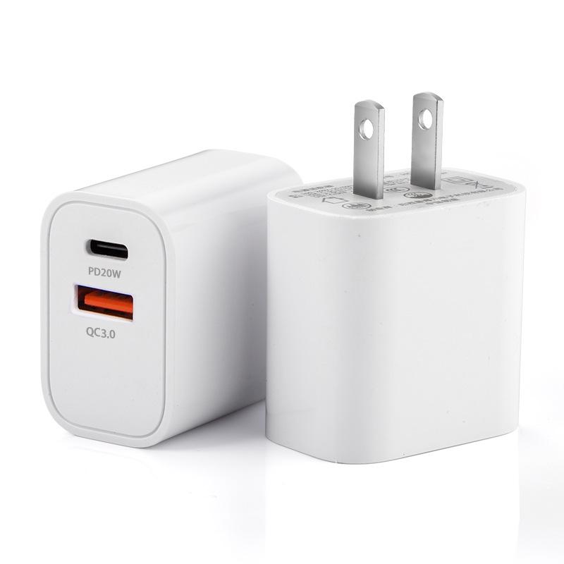 PD20W Dual Port Charger A+C, US Standard, FCC Certified, Fast Charging for iPhone & Huawei