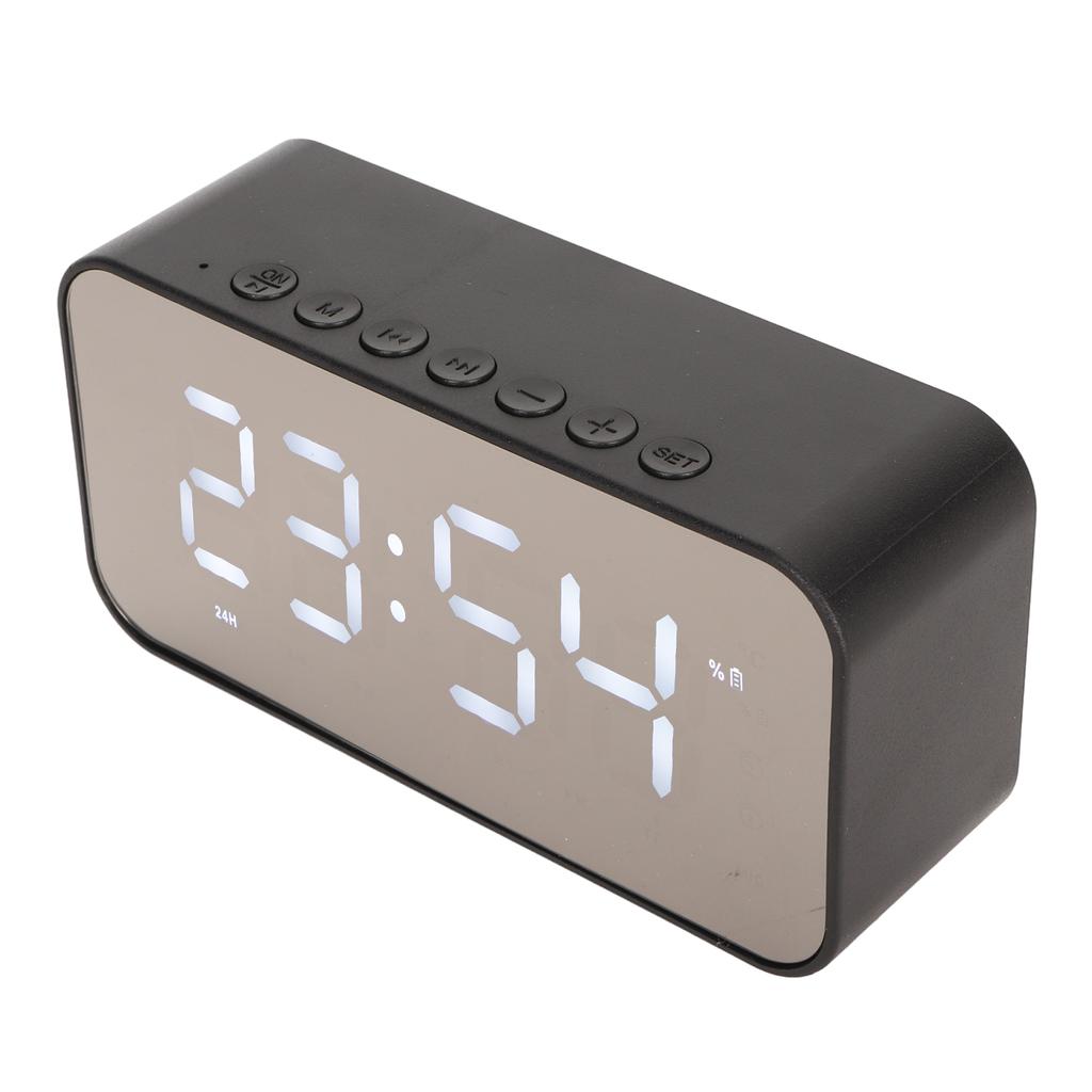 Wireless Speaker Stereo Sound Noise Cancelling Temperature Display Voice Broadcast FM Radio Mirror Alarm Clock