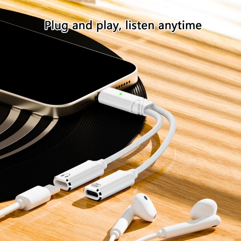 2 IN 1 Type C Splitter to Type C USB C Headphone Sound Adapter Charging Cable Replacement For Mobile Phone Tablet