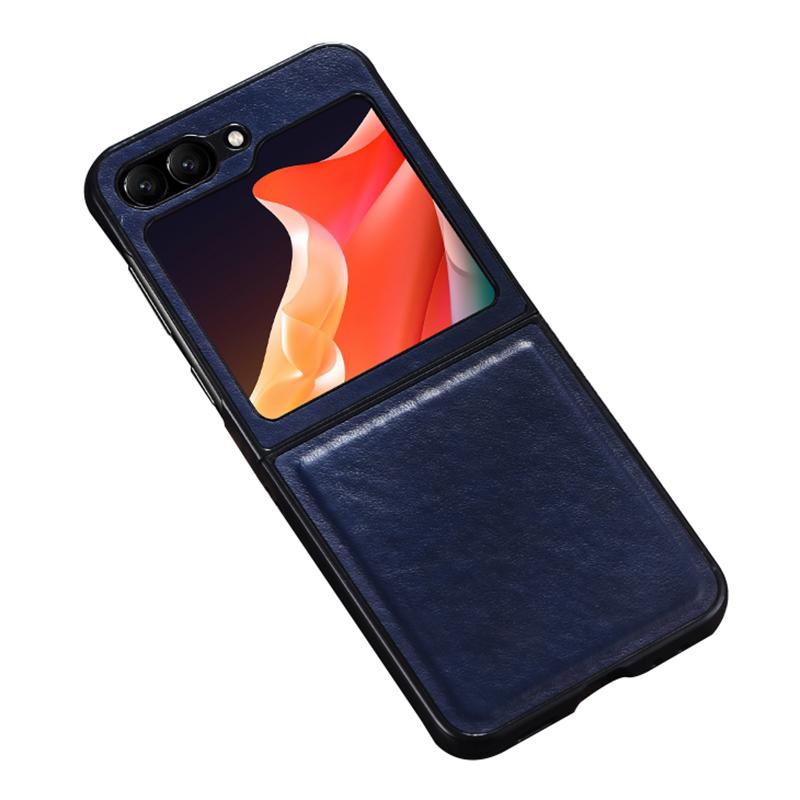 

For Samsung Galaxy Z Flip5 5G Shockproof Phone Case PU Leather Coated Hard PC Ultra Thin Cover Blue