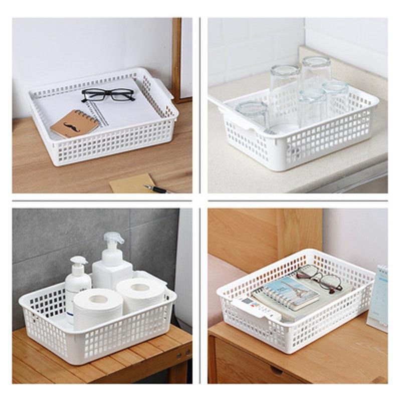 Practical Fashion Simple Household Plastic Hollow Desktop Storage Basket Snack Storage Basket Rectangular Sundries Storage Box Bathroom Rack Basket