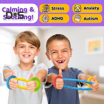 4Pcs Silicone Sensory Bracelet Toy Anxiety Stress Relief Textured Ring Fidget Toy Portable Travel Kids Teens Adults Stretchy Calming Ring Toy