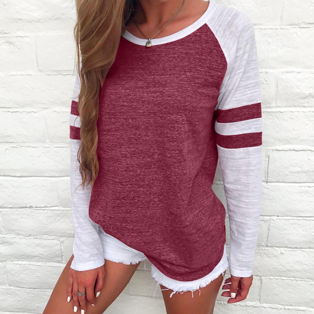 Damen Herbst/Winter Mode Langarm Splice Bluse Tops Kleidung T Shirt