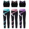 Kids Girls Sleeveless Racerback Crop Top with Colorblock Leggings Jazz Dance Skating Workout Sports Outfits