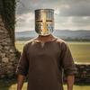 Templar Crusader Helmet, Handmade Knight Helmet with Golden Cross, Medieval Steel Great Helm for Cosplay,