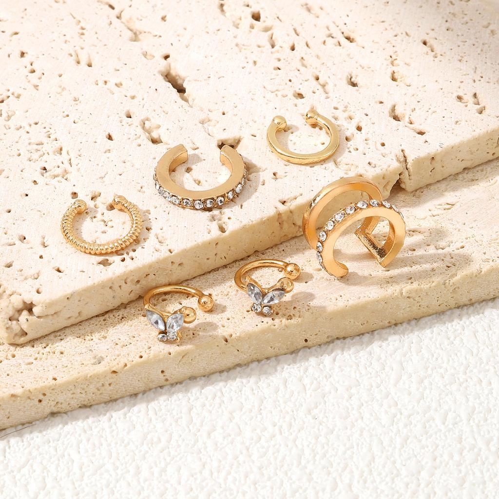 European and American hot-selling simple line diamond-encrusted earbone clip personalized double-layer u-shaped earless earclip earrings 1-piece set