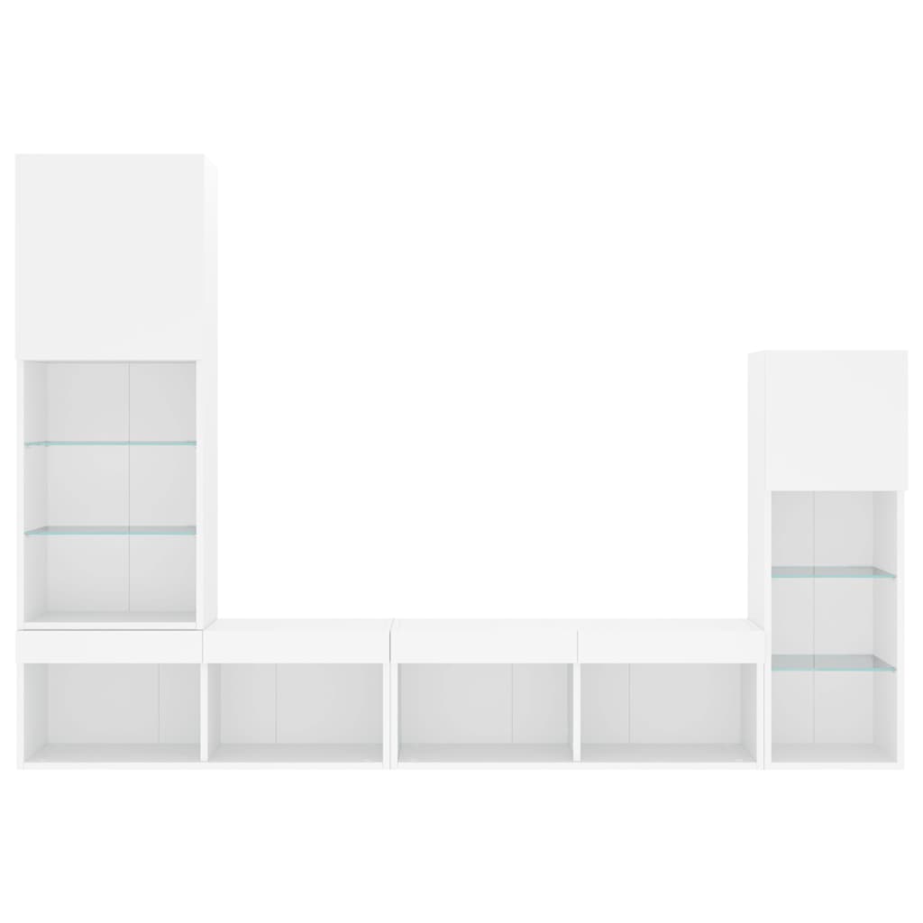 4 piece living wall unit with LED lighting white wood based material