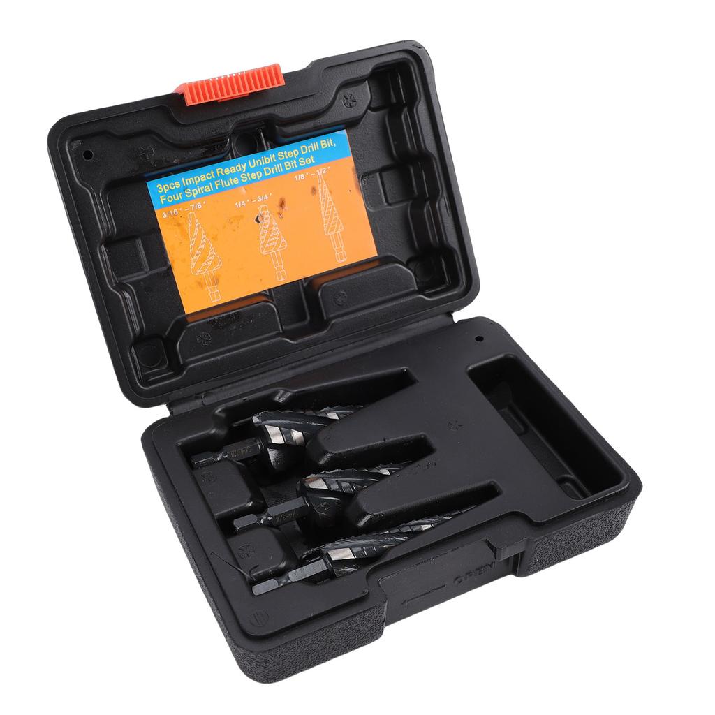 3PCS Spiral Step Drill Bit Set High Speed Steel Hex Shank 4 Flute Bits for Metal Aluminum Wood Plastic 1 8 1 2 1 4 3 4