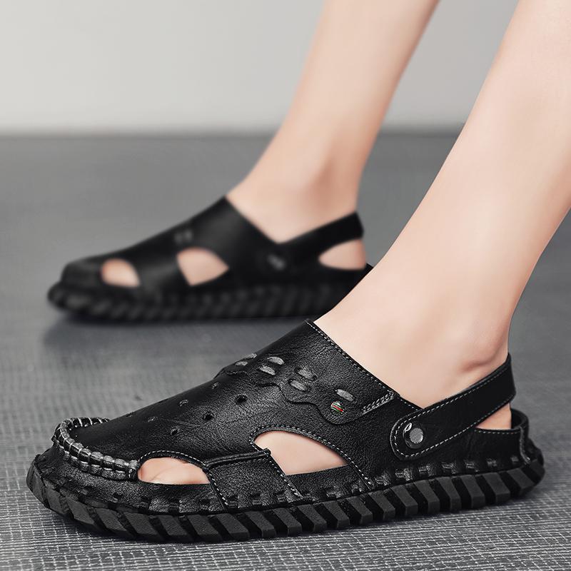 Fashion New Genuine Leather Men Sandals Summer Quality Beach Slippers Casual Sneakers Outdoor Roman Beach Hand Sewn in Baotou