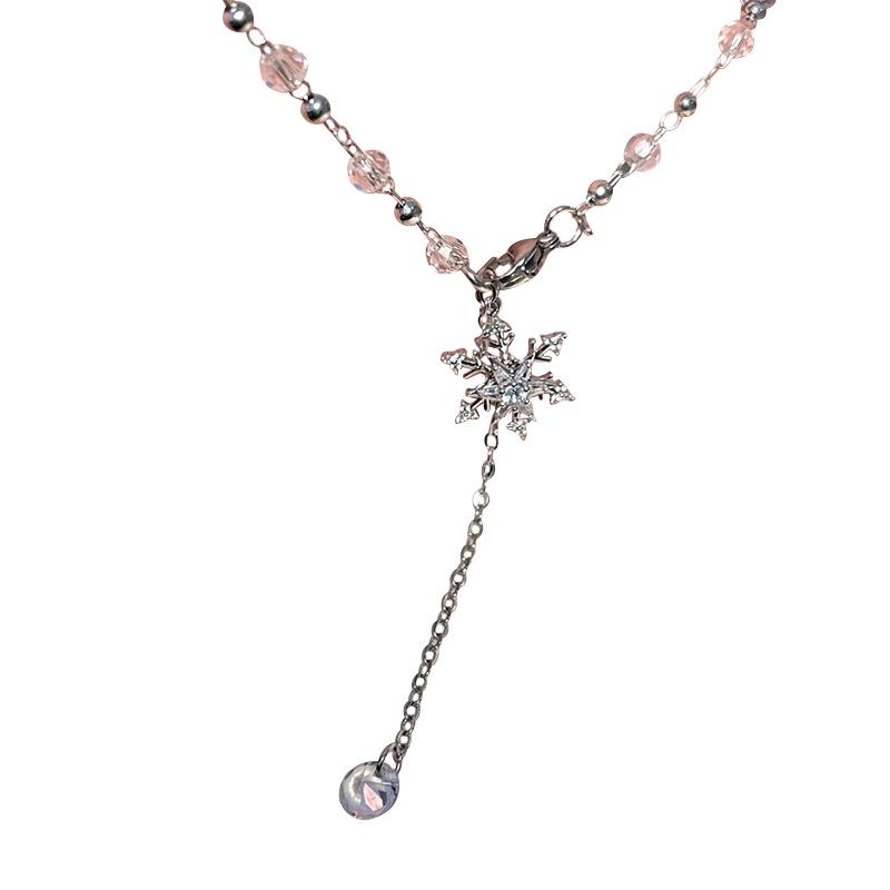 Elegant Rotatable Zircon Snowflake Pendant Necklace - High-End Luxury Clavicle Sweater Chain