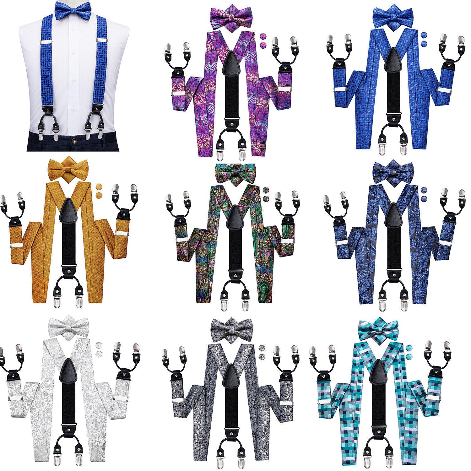 

Hi-Tie Мужской ШелкОвая Подвеска Кожа Металл 6 Клипсы Брекеты Белый Цветочный Галстук-бабочка Эластичная подвеска