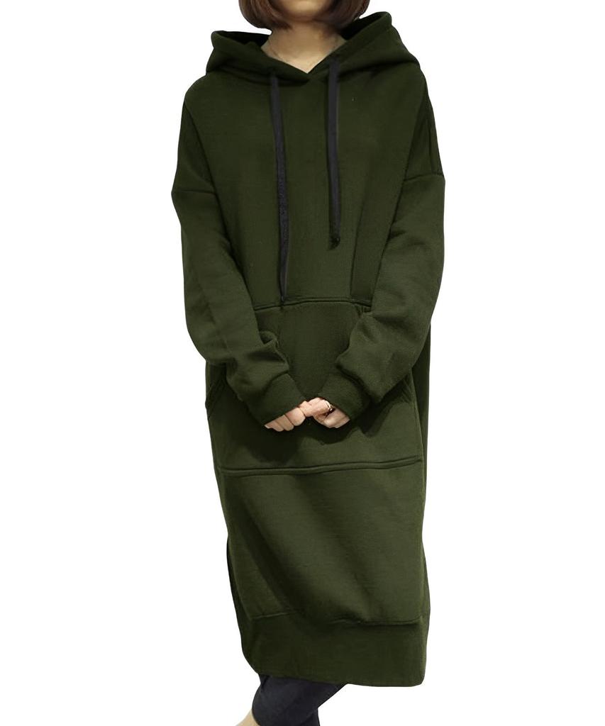 Long Sweatshirt Hoodie with Long Large Loose Body Shape Korean Going Casual Parent and House Lounge Travel Hospital [Blanc Blanc] One-piece