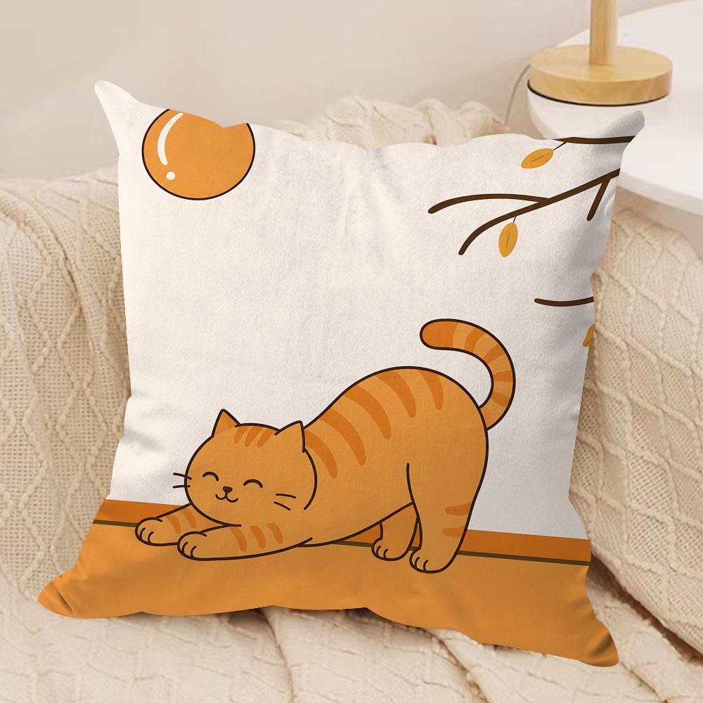 Cute Cartoon Orange Cat Cushion Cover Square Pillow Bedroom Sofa Leisure Comfort Living Room Home Decoration X