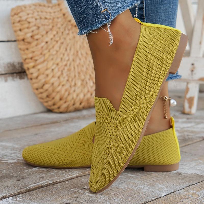 Solid Color Square Mesh Loafers Shallow Women Flats Soft Bottom Knit Ballet Flats Shoes Casual Shoe