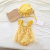 Mesh Flower Baby Princess Dress with Hat Loose Toddle Jumpsuits Baby Climbing Suit  Birthday Gift