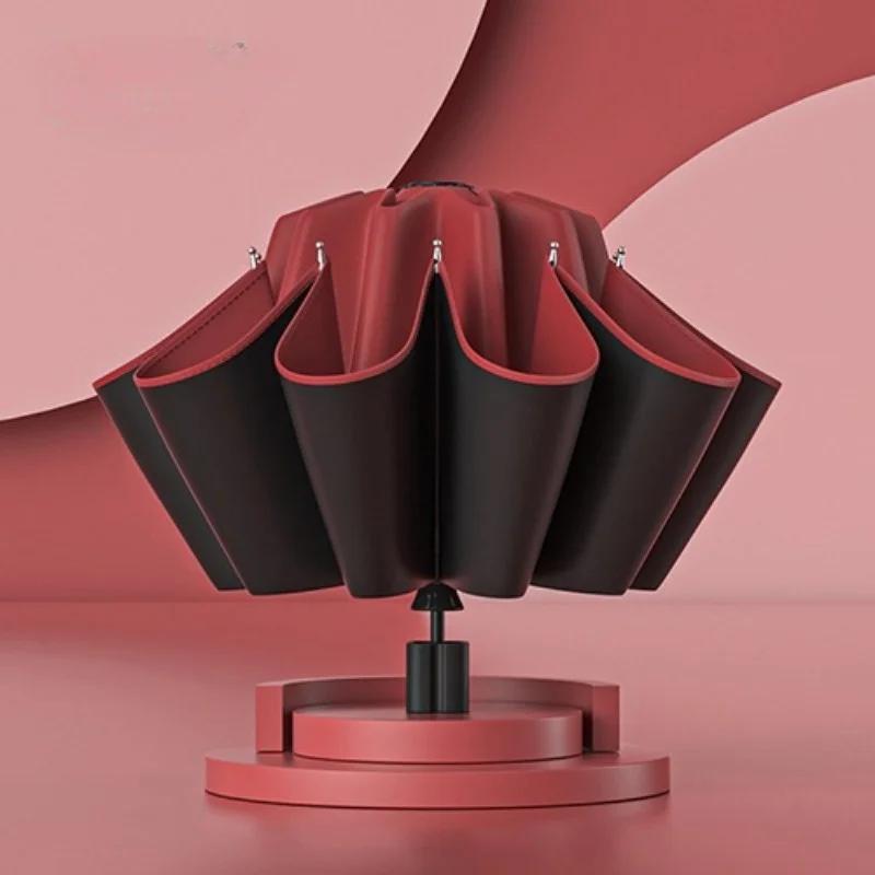 Large Windproof Umbrella featuring Reflective Stripes - Reverse Auto-Folding UV Umbrella Premium Mountain-Climbing Buckle Handle