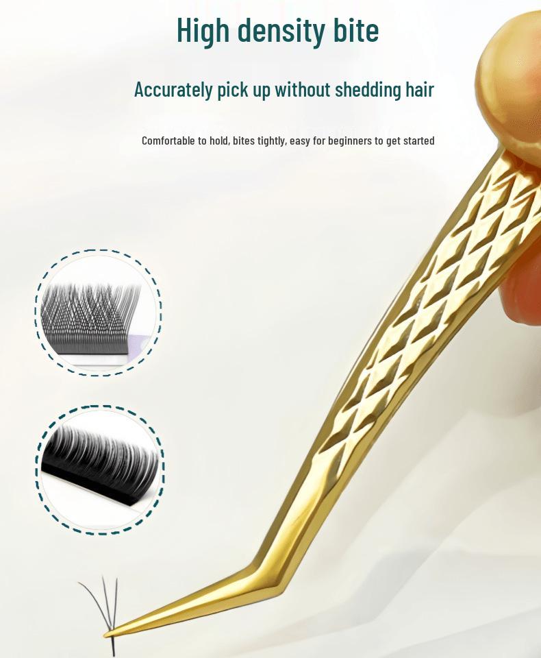 High Precision Diamond Pattern Eyelash Tweezers with Stainless Steel Fiber Tip