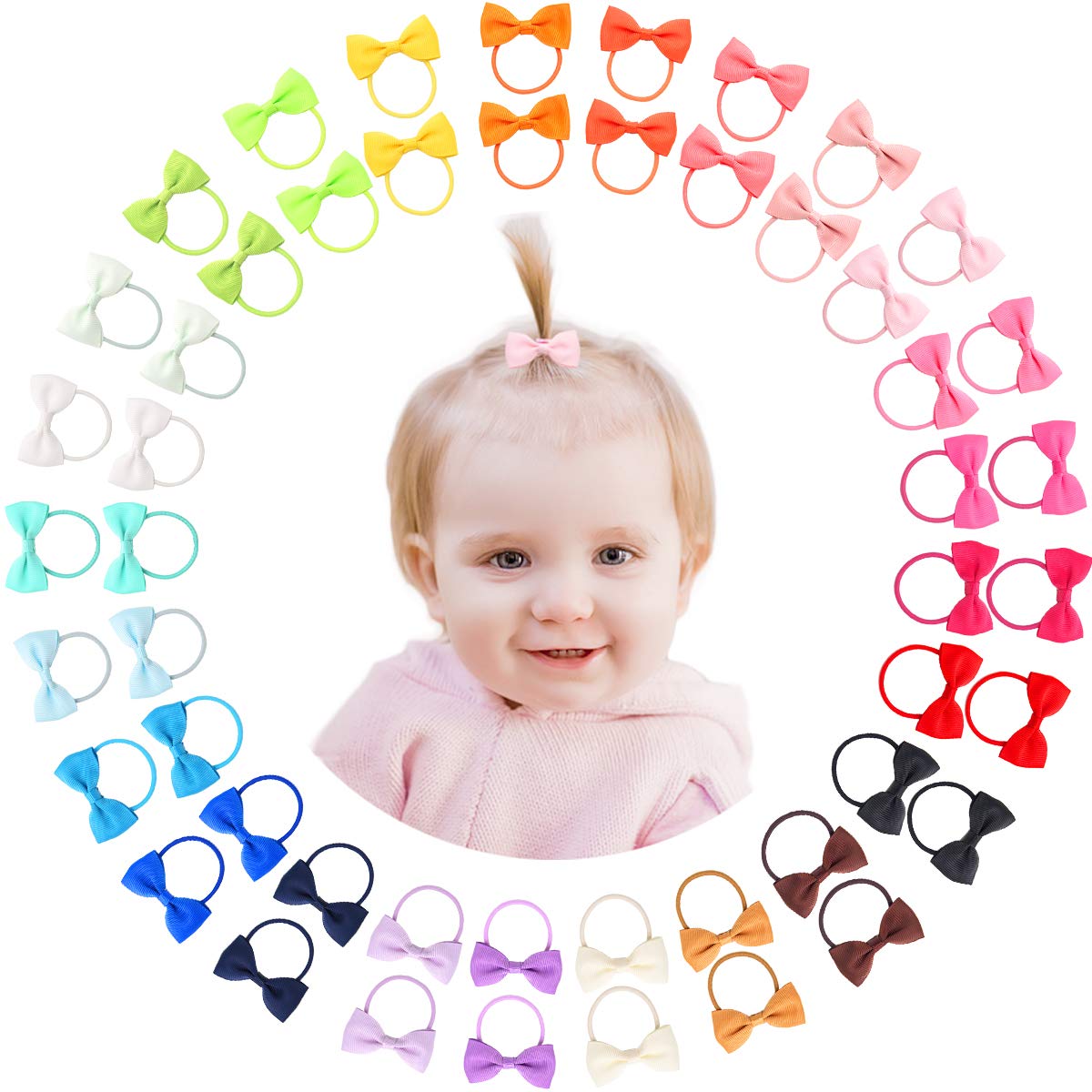 

50 штук 2 дюйма Банты для волос для маленьких девочек Эластичные резинки Бант из гросгреновой ленты с резинкой Держатели для хвостиков Аксессуары для волос