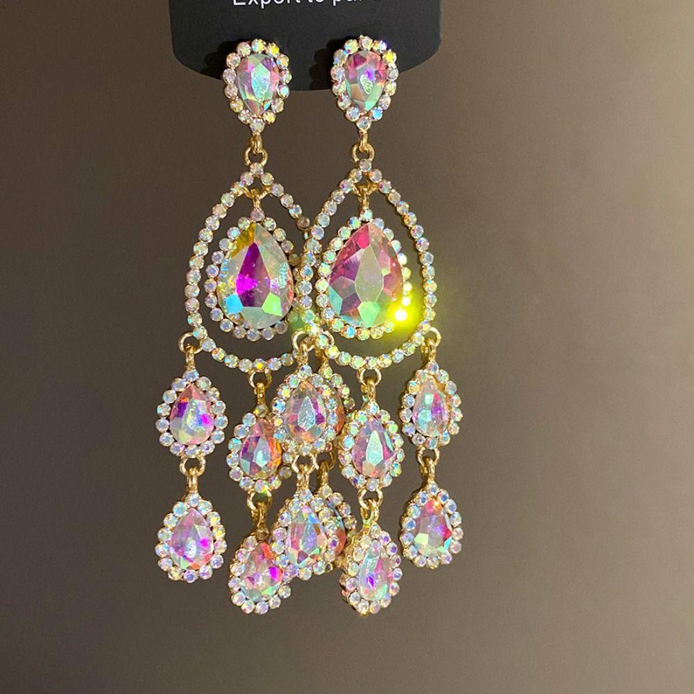 Colored Crystal Dangle Earrings Long Style Tassel Earrings Luxury Fringed Earrings  Women's Jewelry