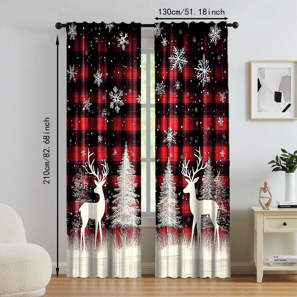 2 Pezzi Tende da Finestra Fiocco di Neve di Natale per Soggiorno Camera da Letto Decorazione Atmosfera Festiva Design Tasca per Bastone Privacy
