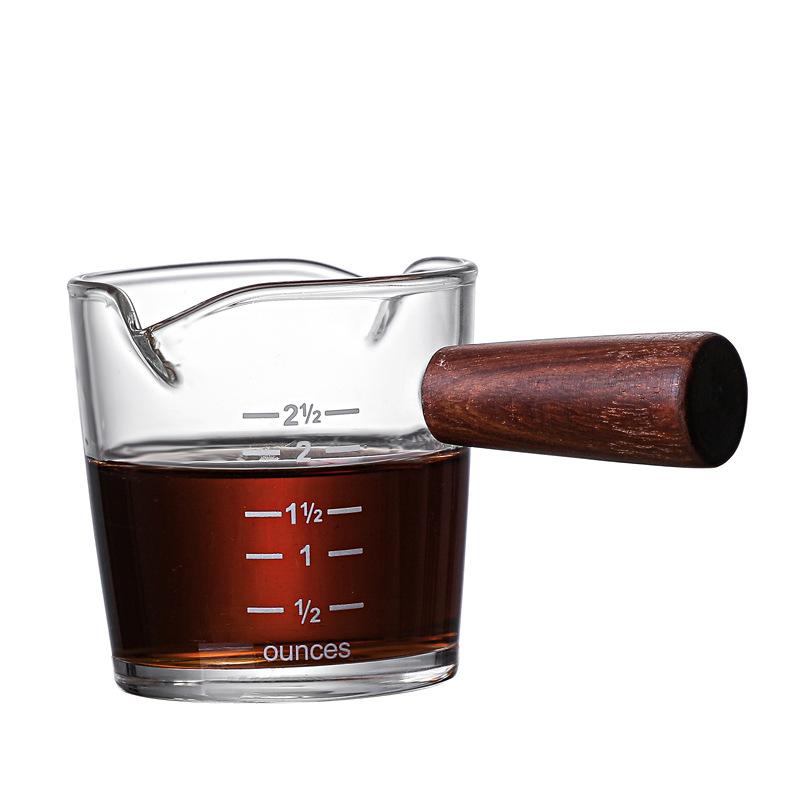 Japanese Wooden Handle Glass Double Mouth Milk Cup Coffee Utensils Milk Cup, Coffee Liquid Container Cup, Home Daily Milk Cup