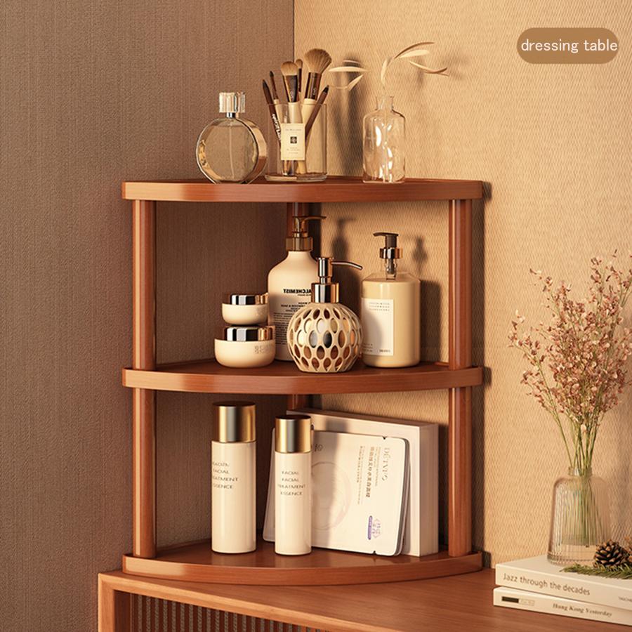 Wooden Storage Shelf for Kitchen Rattan Desktop Organizer Display Rack Spice Rack for Countertop Makeup Organizer