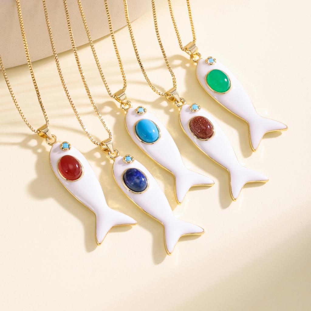 Nidin Hot Sale White Enamel Fish Pendant Necklace For Women Ocean Animal Charm Clavicle Chain Boho Summer Beach Jewelry Gifts