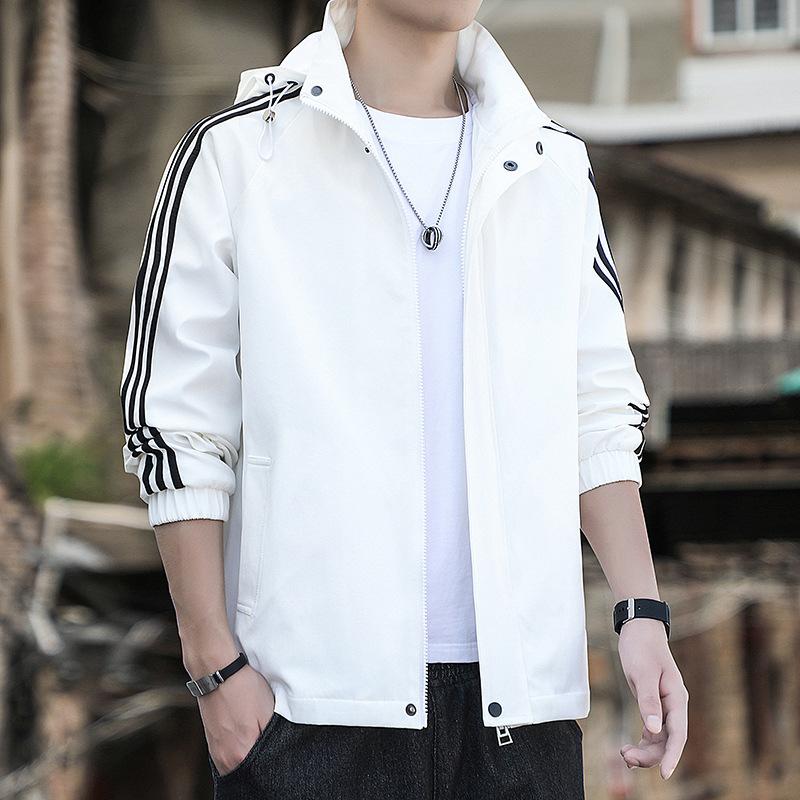 

Трендовая мужская куртка с воротником-стойкой, простая новая повседневная спортивная куртка с капюшоном на весну и осень M белый