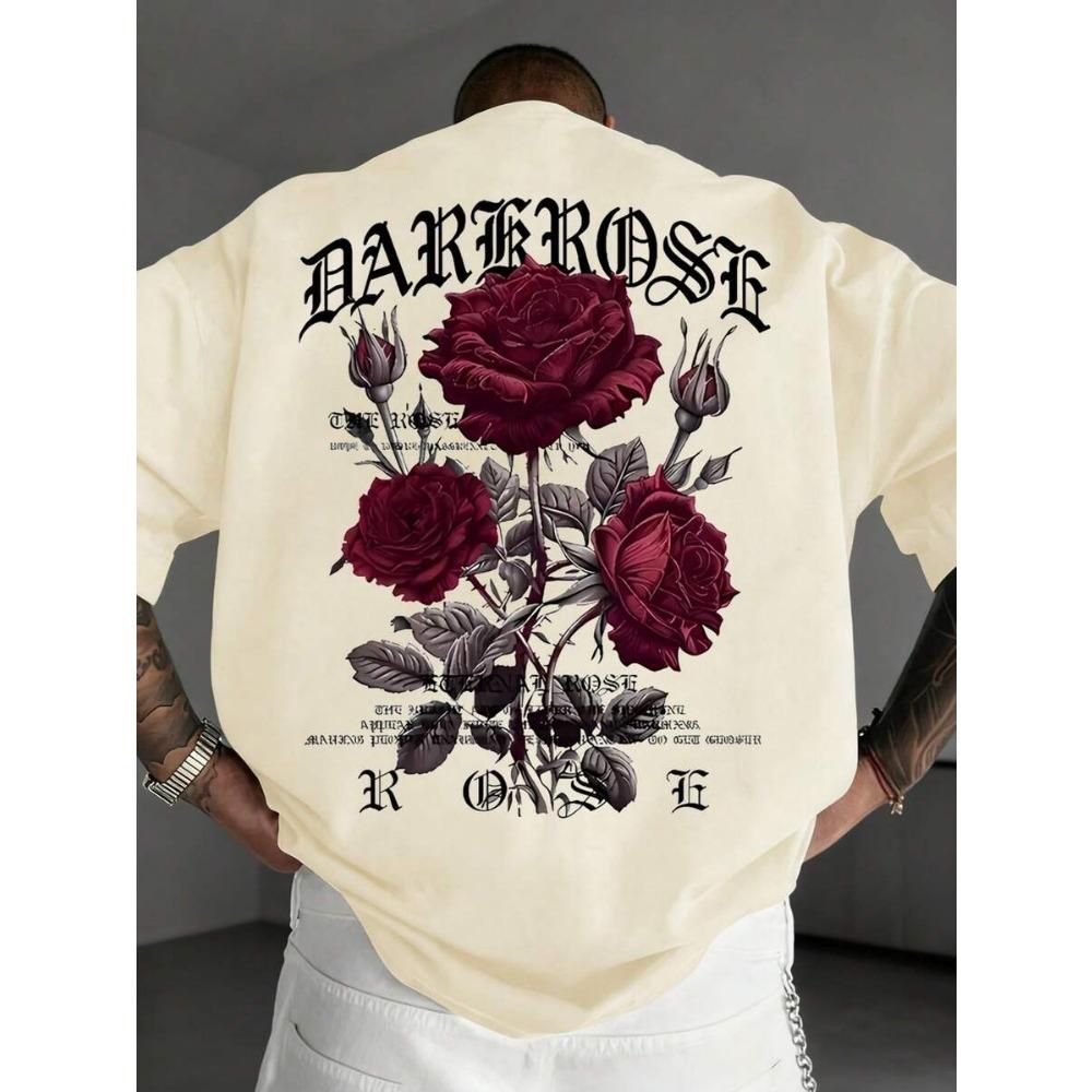 

Men s Casual Versatile Rose Flower Print Short Sleeve T-Shirt XS