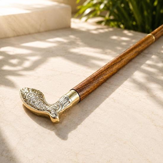 Engraved Brass Handle Wooden Walking Stick Collapsible Cane Gift for Him Gentleman Style Gift 93.98 Cm