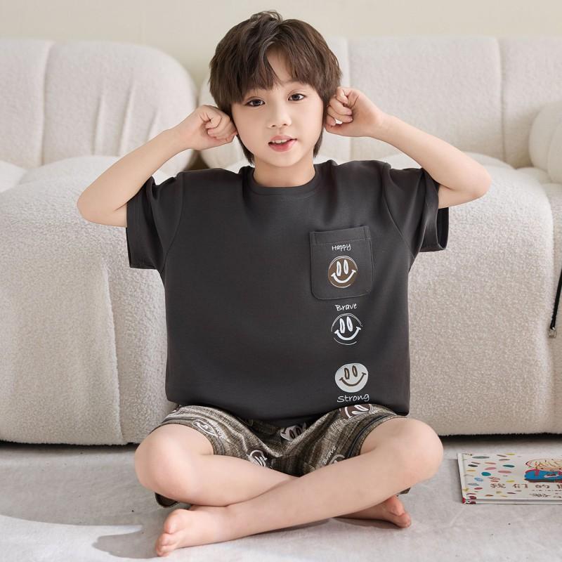 100% Cotton Kids Pajama Set Short Sleeve Shorts Cartoon Print Sleepwear Boys Ages 8