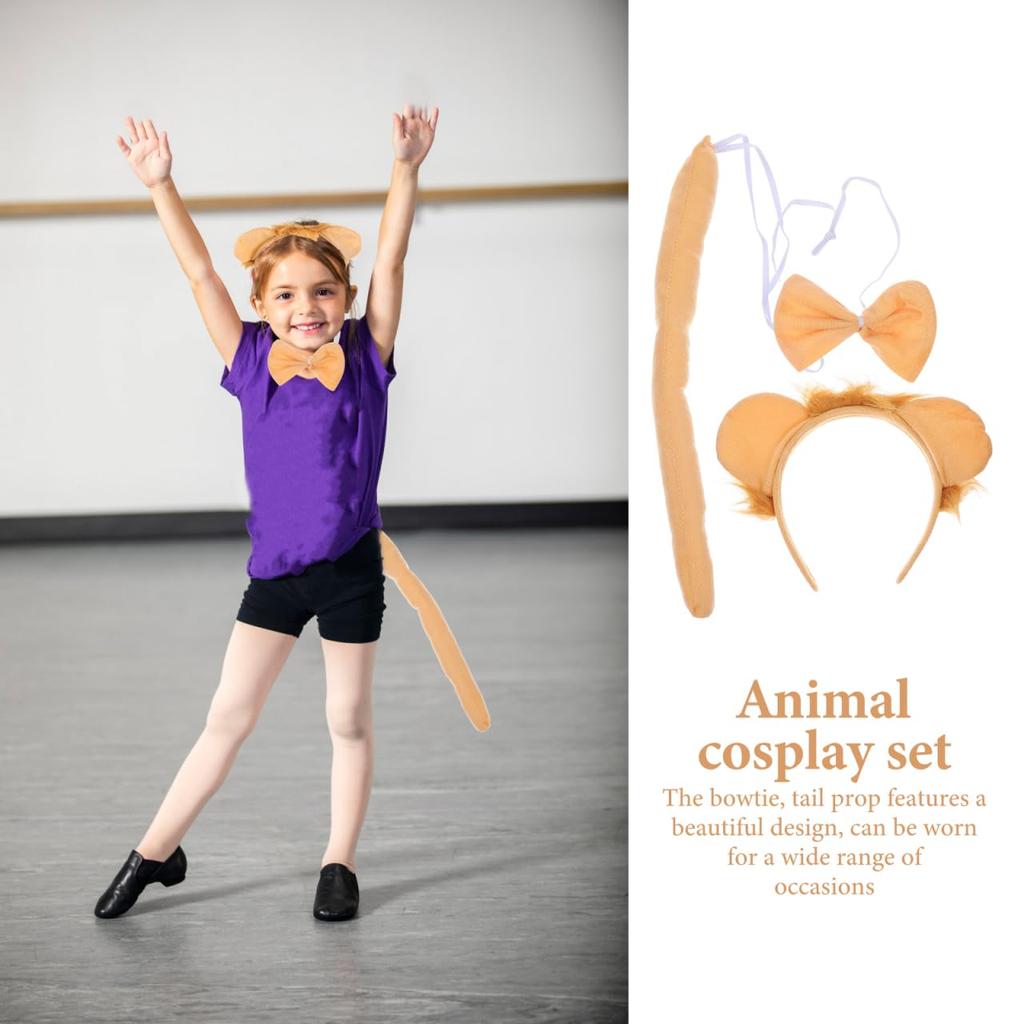 CALLARON Lion Cosplay 3-Piece Set for Kids, Animal Costume with Headband, Bow Tie, Tail, and Ears, Perfect for Halloween, School Plays, Performances,