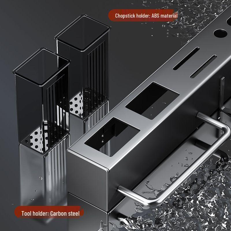 Punch-free Wall-mounted Kitchen Storage Rack: Durable Knife and Utensil Holder with Multifunctional Chopstick Storage