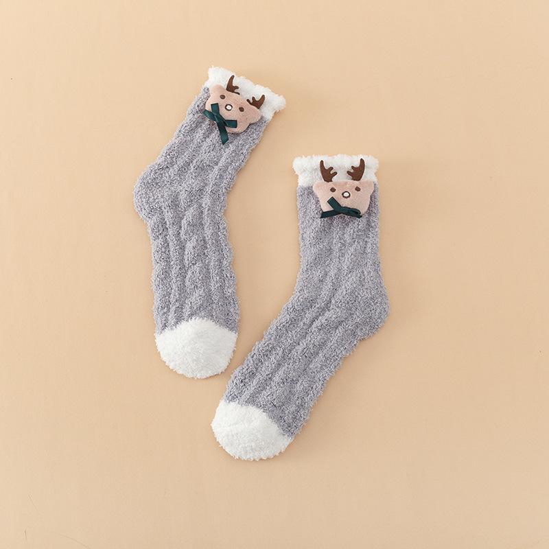 

Female Autumn and Winter Thickened Warm Lovely Cartoon Coral Velvet Sleeping Moon Socks 1 pair