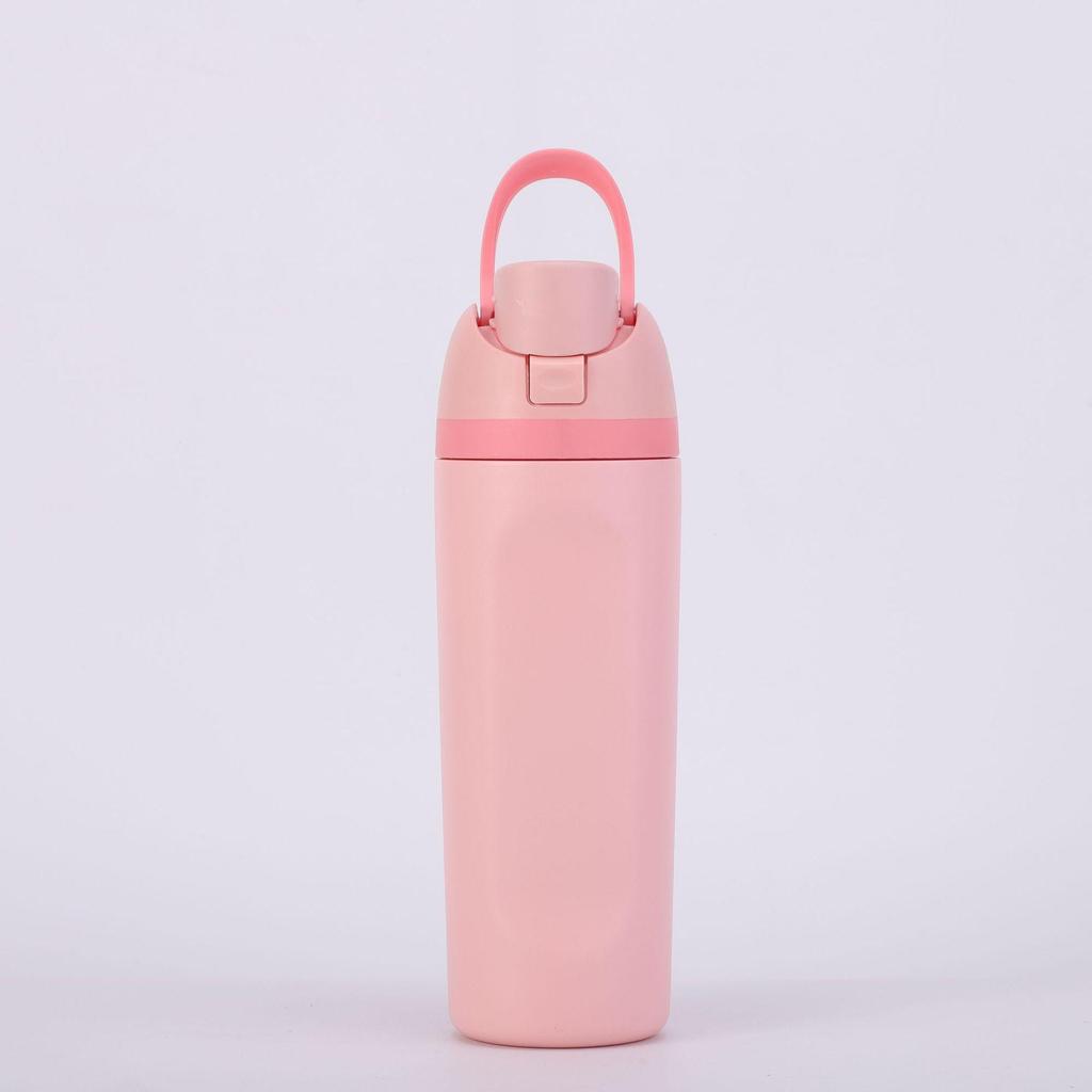 Doppelwandige Edelstahl-Sportflasche mit Isolierung und Griff, großes Fassungsvermögen, zwei Trinkfächer und Reiseverschluss