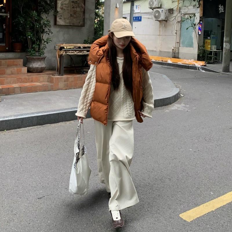 Womens Oversized Puffer Vest 2026 Winter Warm Cotton-Padded Sleeveless Coat With Stand Collar Zipper