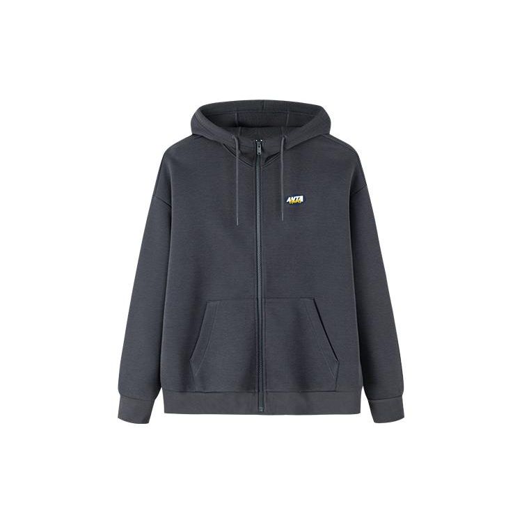 Anta FW22 Logo Print Zip-Up Hoodie Unisex Hoodie Grey 152238701-1