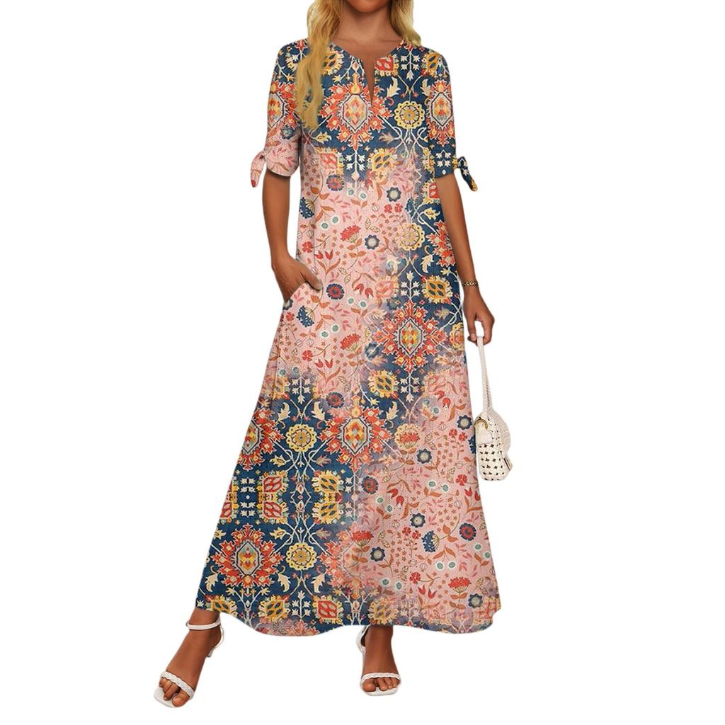 Abito Lungo da Donna Casual Moda Temperamento Elegante Vita Patchwork Stampa Floreale