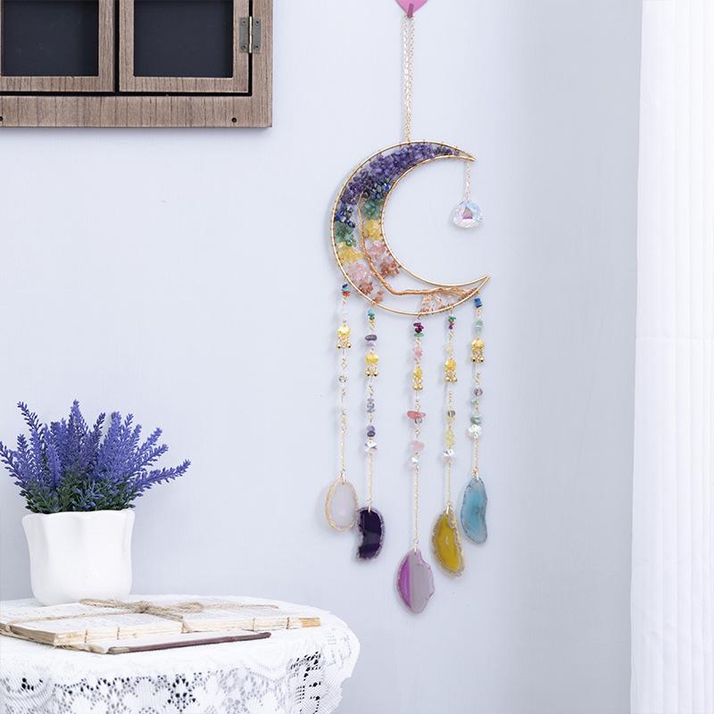 Natural Agate Crystal Crushed Stone Dream Catcher Tree of Life Wind Chime Pendant Home Decoration