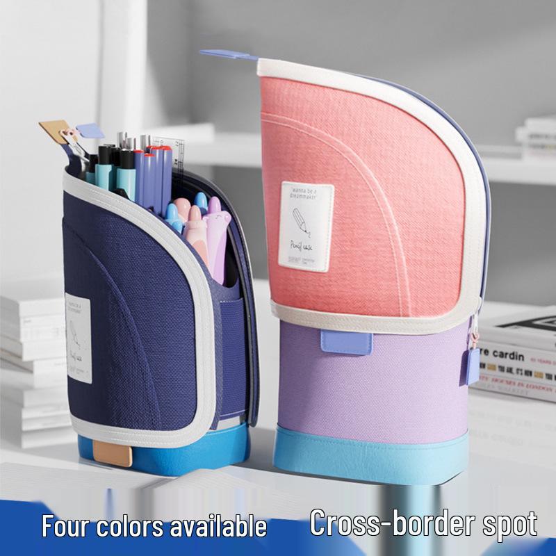 Large Capacity Stand-Up Retractable Pencil Case for Elementary Students