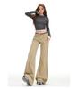 Women's Khaki Micro-Flared Casual Pants - Loose Fit, Autumn Retro Slimming Jeans