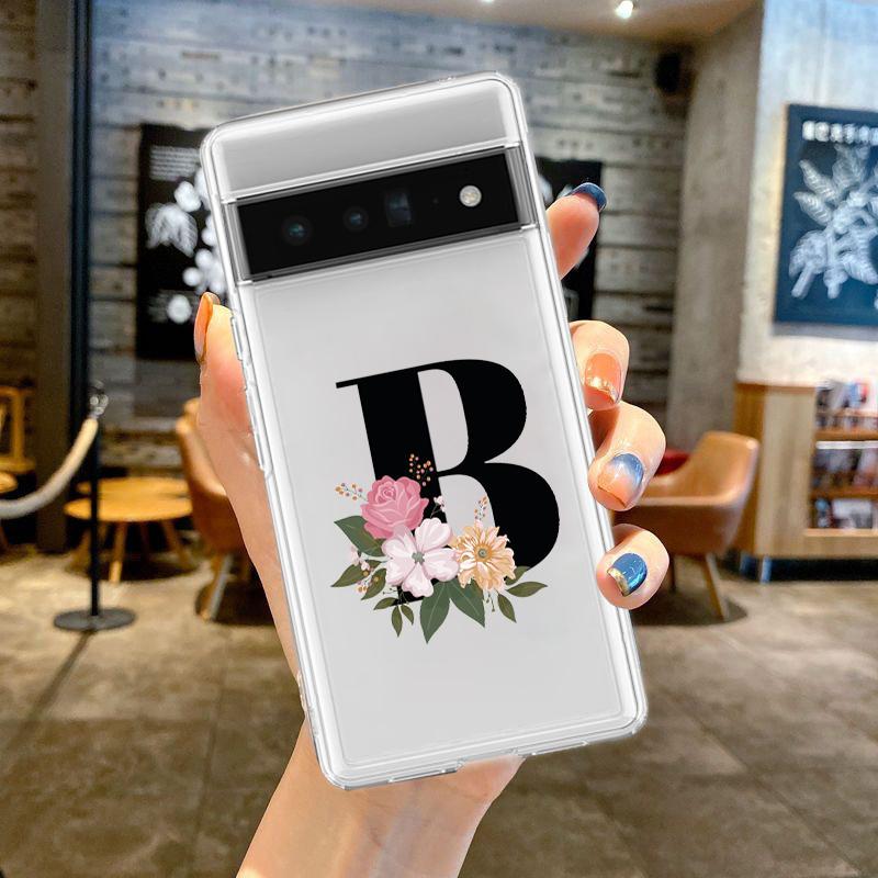 For Google Pixel 10 Pro 10A Phone Case Pixel 9 Pro XL Pixel 8 Pro 9A 8A 7A 7 6A 6 Pro Soft TPU Cover Flower Letters S