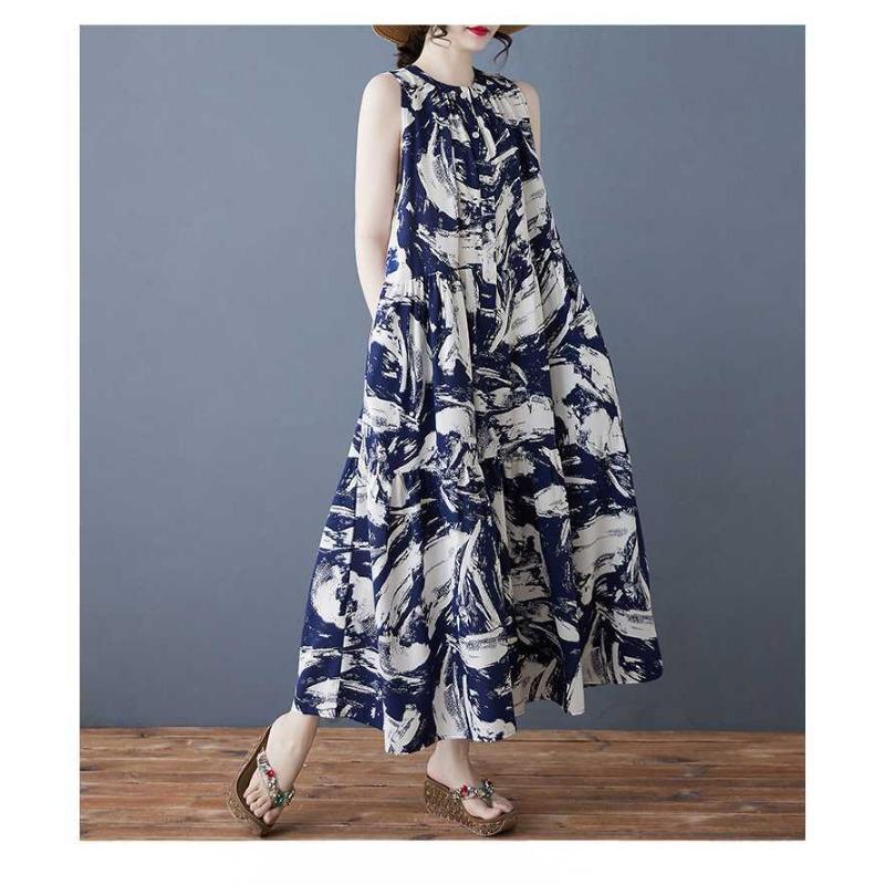 Ladies' Versatile Temperament Retro Loose Stand Up Collar Mid Length Dress