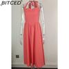 BITCED Summer Women's Fashionable Elegant Wide-Strap Halter Neck Backless Dress