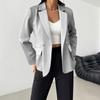 Damenmode Farbe Revers Langarm Zweiknopf Klapptasche Jacke